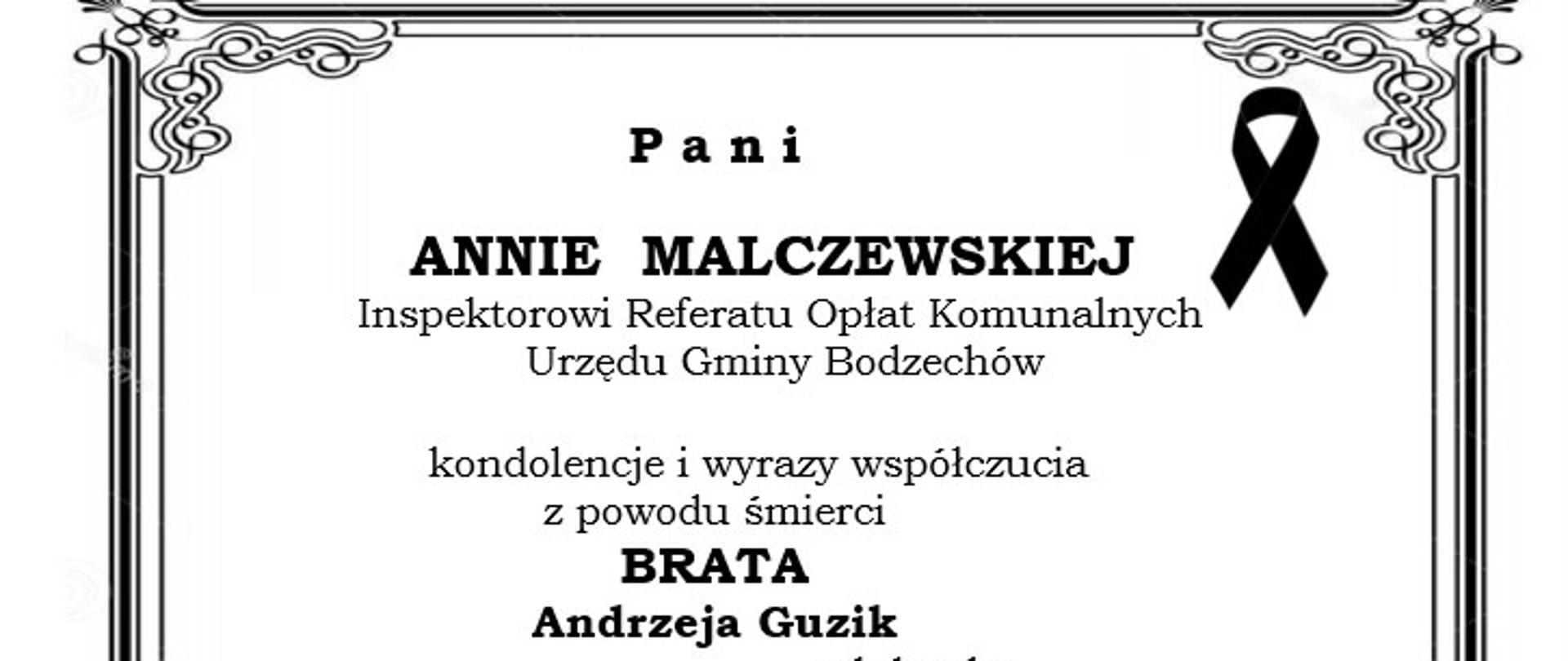 Kondolencje dla Anny Malczewskiej