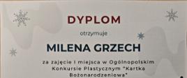 Dyplom laureatki konkursu