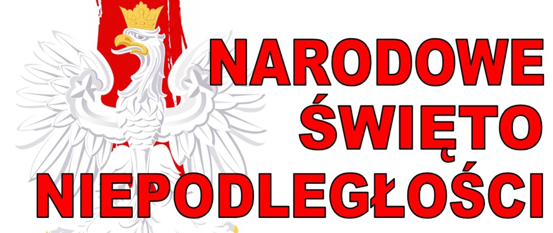Plakat w barwach biało czerwonych zaproszenie do udziału w uroczystościach z okazji narodowego święta niepodległości 