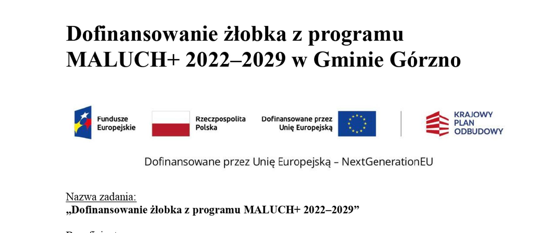Informacja o dofinansowaniu z programu Maluch + 2022-2029