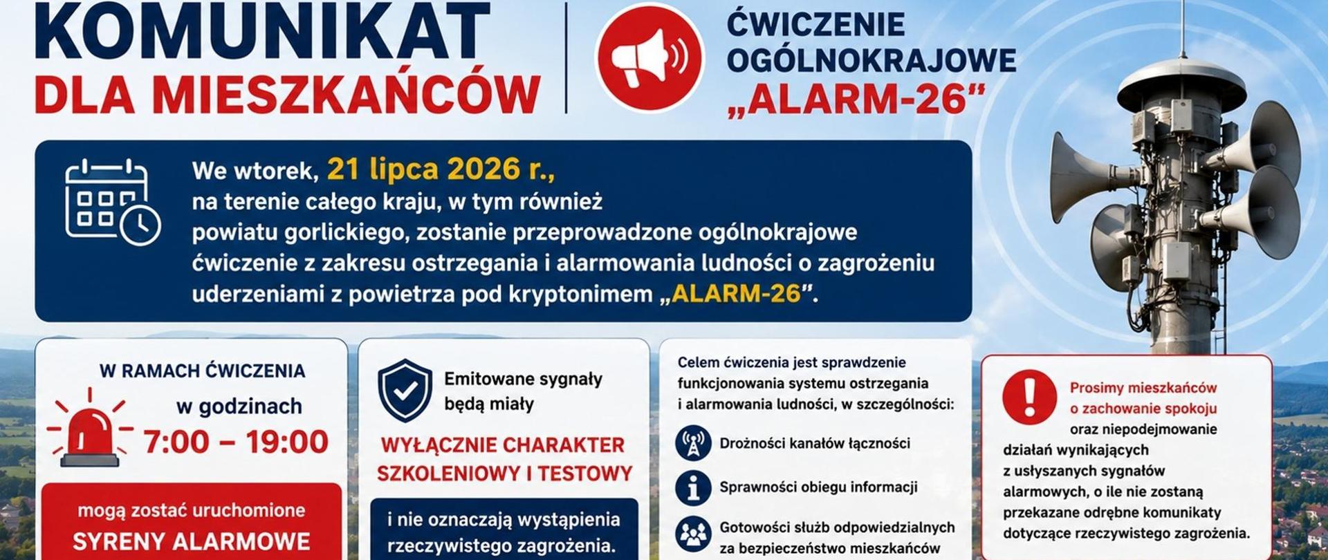 Komunikat dla mieszkańców - ćwiczenia alarmowe