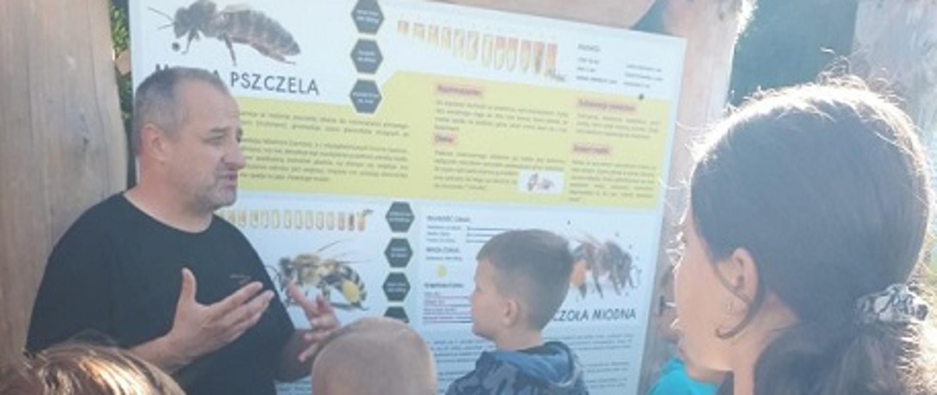 Właściciel pasieki opowiada o życiu pszczół.