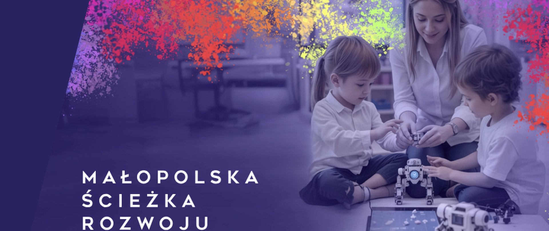 dzieci bawiące się robotem przy opiekunce
