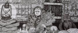 I miejsce - Maria Tichoniuk (16 l.) za pracę "Moc w ziołach zaklęta". Grafika przedstawia starszą osobę w trakcie tworzenia wywaru w otoczeniu ziół.