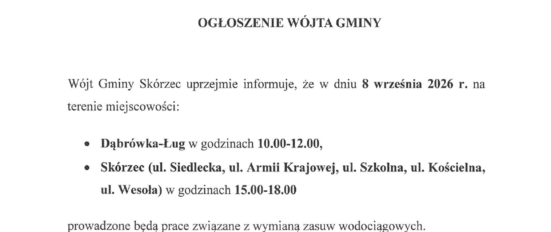 Wymiana zasuw Dąbrówka-Ług, Skórzec - 8 września