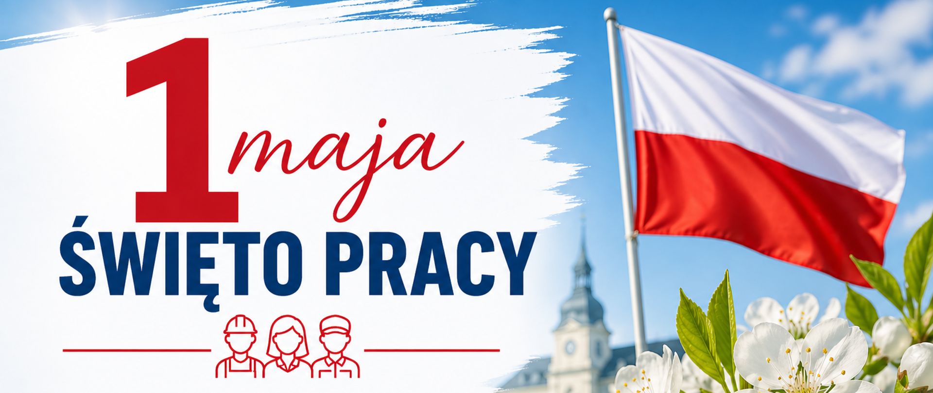 Grafika z napisem 1 maja Święto Pracy