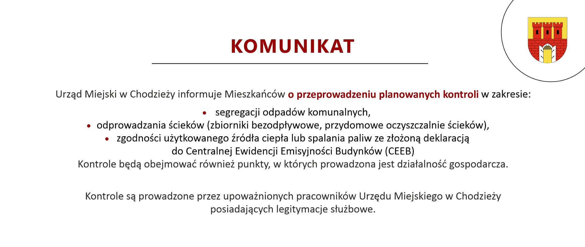 Baner komunikat o planowanych kontrolach 