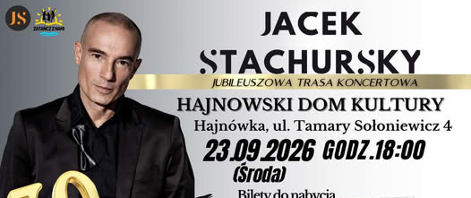 Obok grafiki osoby artysty, umieszczono informacje o wydarzeniu