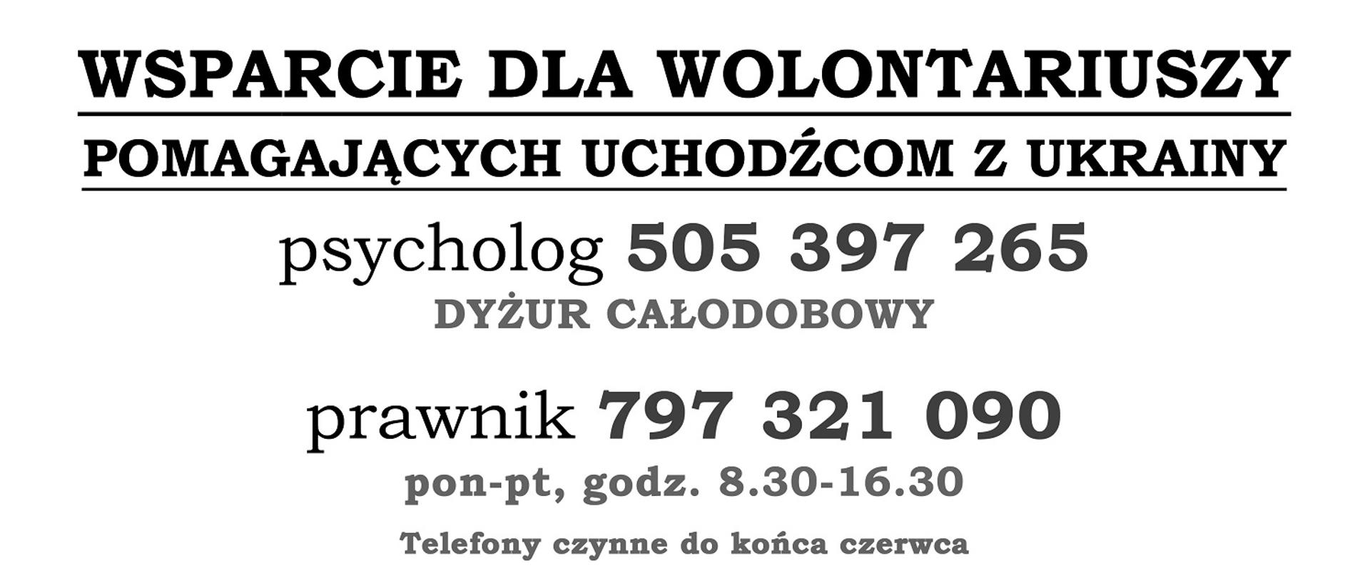 pisane czarnym kolorem numery telefonów na białym tle . Na dole po lewej stronie biało - czerwona flaga Polski a po prawej godło Polski biały orzeł ze złotą korona na czerwonym tle 