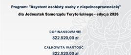 Na plakacie umieszczono informacje o projekcie: Dofinansowano ze środków Funduszu Solidarnościowego, dofinansowanie - 822 920,00, data podpisania umowy: 13 stycznia 2026 r.