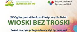 Plakat przedstawia informacje dotyczące konkursu plastycznego organizowanego przez KRUS. W tle widzimy różne pędzle i farby jak również kolorową mozaikę.