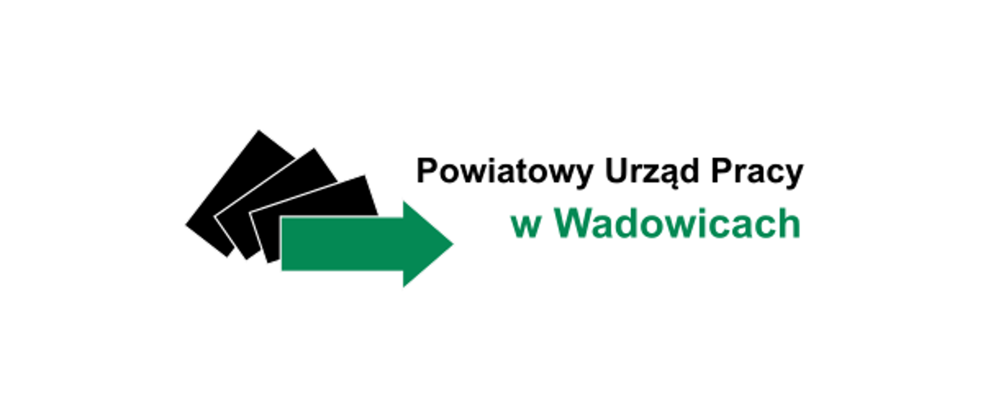 Logo urzędu pracy - czarne prostokąty i zielona strzałka oraz nazwa urzedu