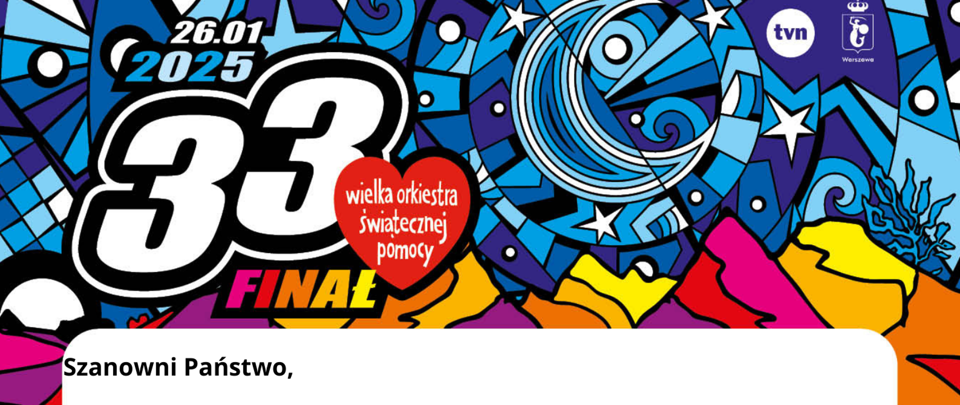 Plakat informacyjny na temat 33. Finału Wielkiej Orkiestry Świątecznej Pomocy