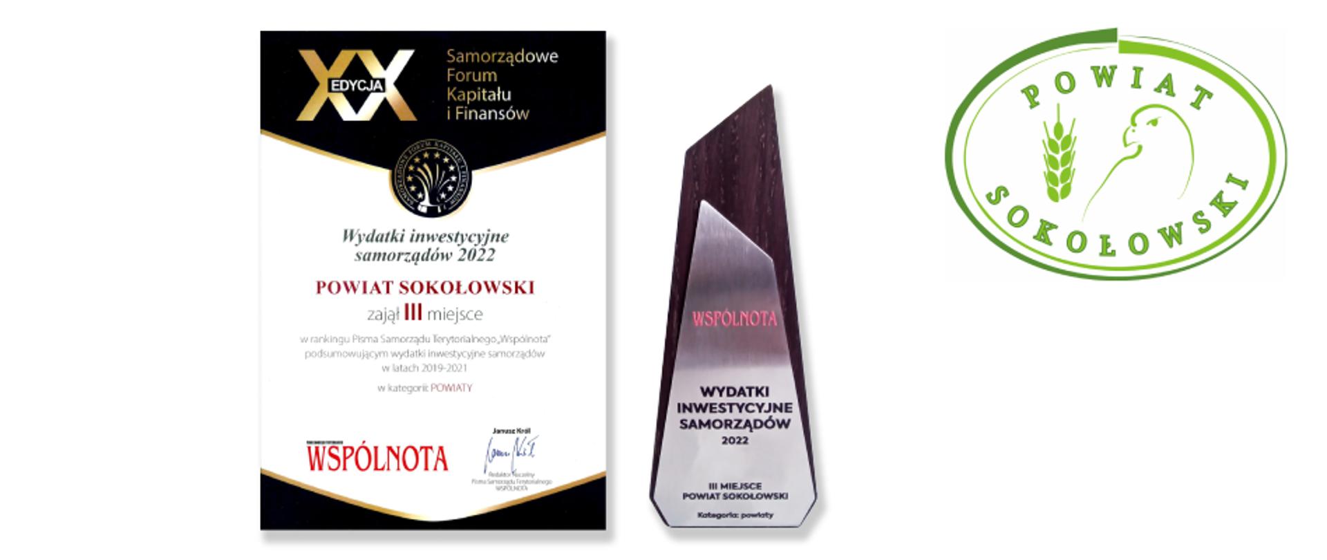 Na zdjęciu dyplom oraz pamiątkowa statuetka.