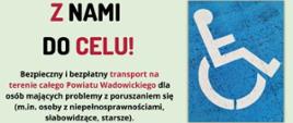 Informacje dotyczące bezpłatnego transportu w prawej części znak miejsca parkingowego dla inwalidy
