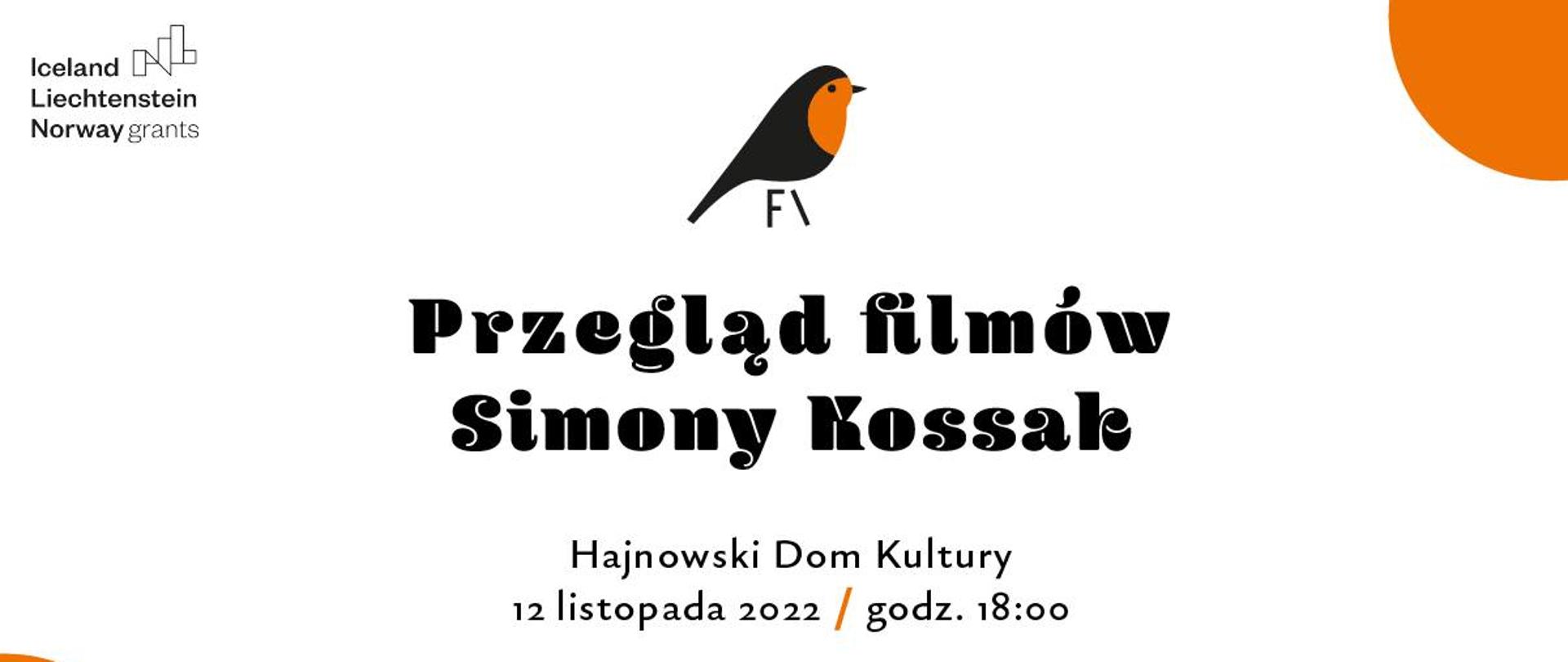 Plakat informujący o wydarzeniu. Na białym tle logo organizatora (ptak koloru czarno - pomarańczowego) informacje organizacyjne (miejsce i data wydarzenia), a także logotypy: funduszy norweskich, Hajnowskiego Domu Kultury, miasta Hajnówka