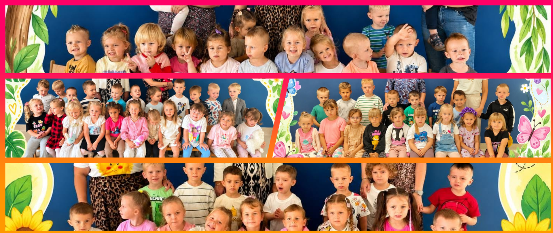kolaż grupowych zdjęć przedszkolaków