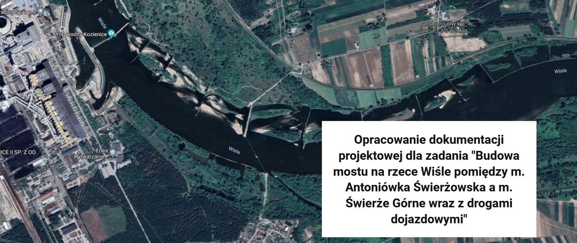 Mapa satelitarna rzeki Wisła i terenów przyległych, dla projektowanego mostu