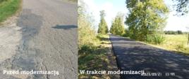 Kolaż zdjęć - po lewej droga przed modernizacją, w trakcie modernizacji