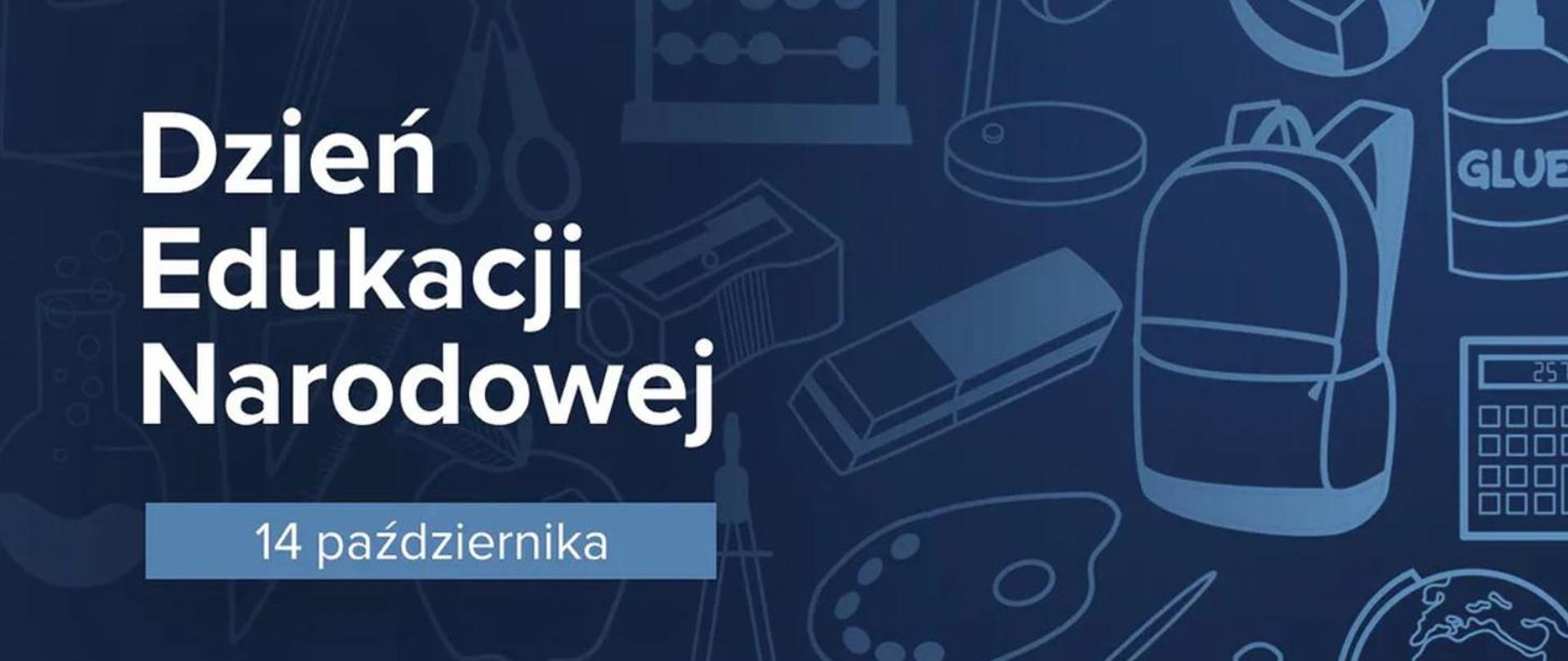 Niebieski baner z napisem Dzień Edukacji Narodowej