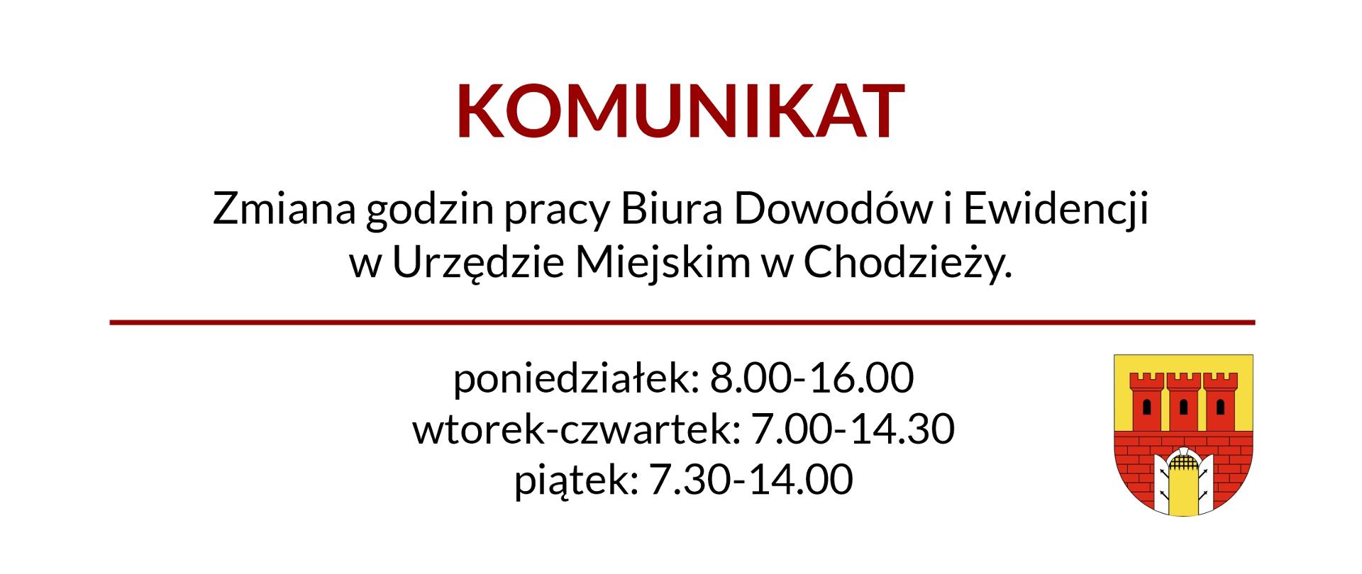 Komunikat zmiana godzin pracy biura dowodów UM 