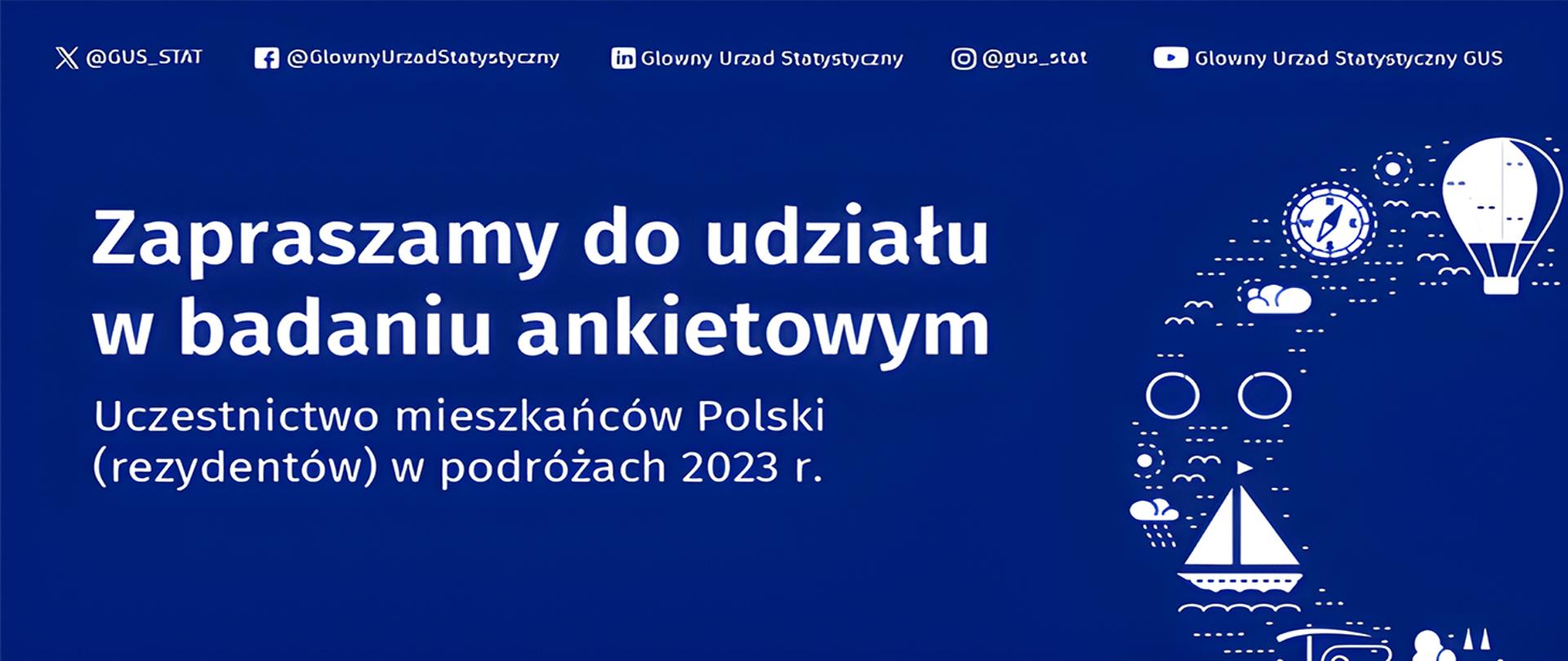 Białe zaproszenie do udziału w badaniu ankietowym na niebieskim tle