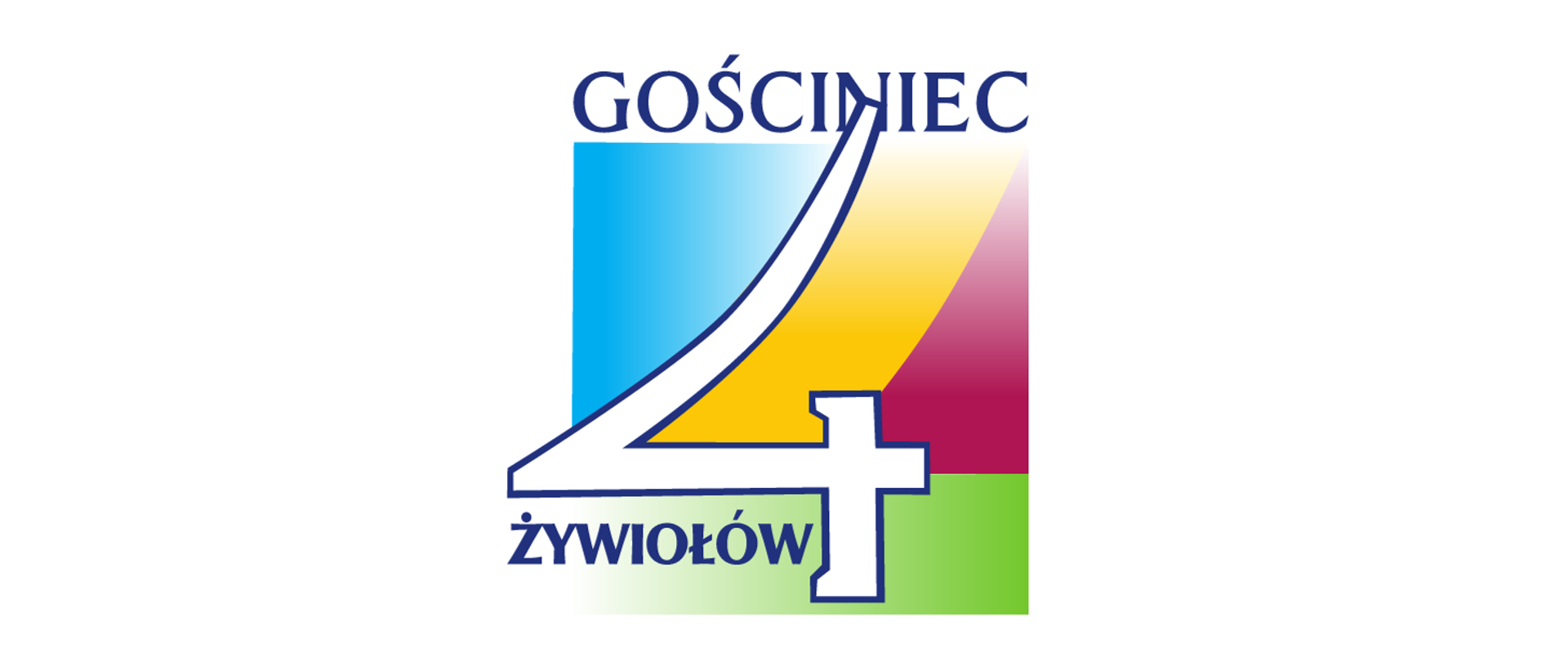 napis "gościniec 4 żywiołów" na tle niebiesko żółtym i różowo zielonym