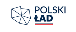 Logo z grafiką konturu Polski oraz napisem POLSKI ŁAD na białym tle