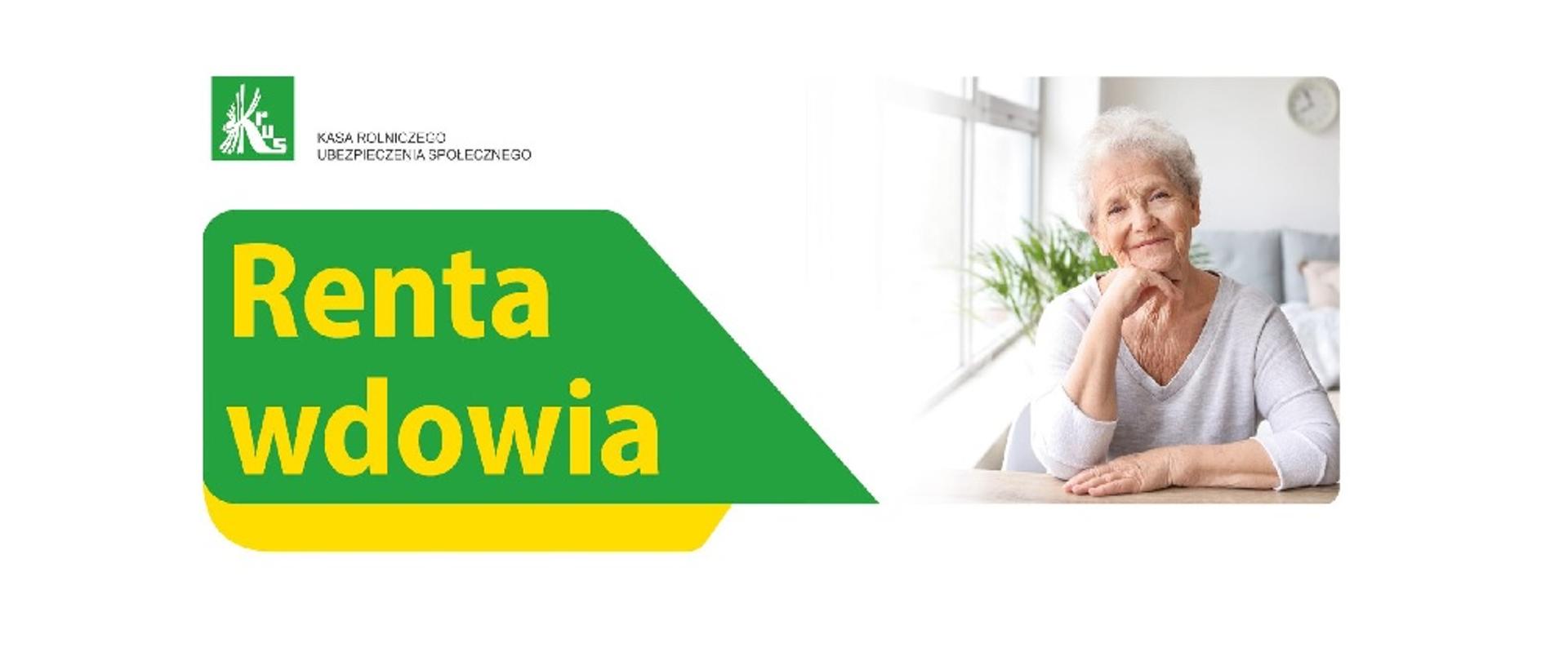 z lewej u góry logo i napis: Kasa Rolniczego Ubezpieczenia Społecznego. Z prawej zdjęcie kobiety