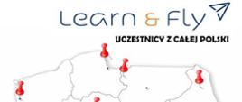 Mapa z pinezkami miejsc, skąd pochodzą uczestnicy konkursu