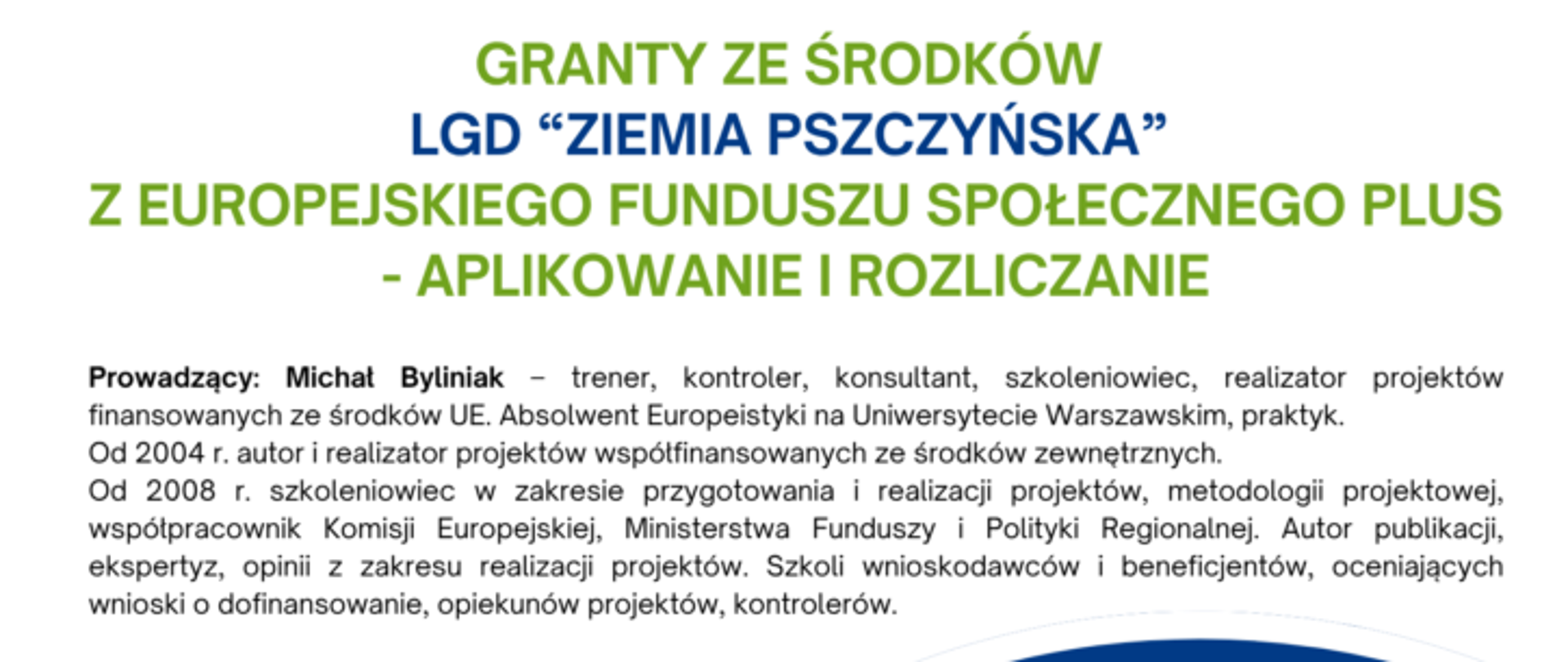 Szkolenie dla Grantobiorców: Jak Skutecznie Aplikować o Środki z EFS+ - plakat informacyjny