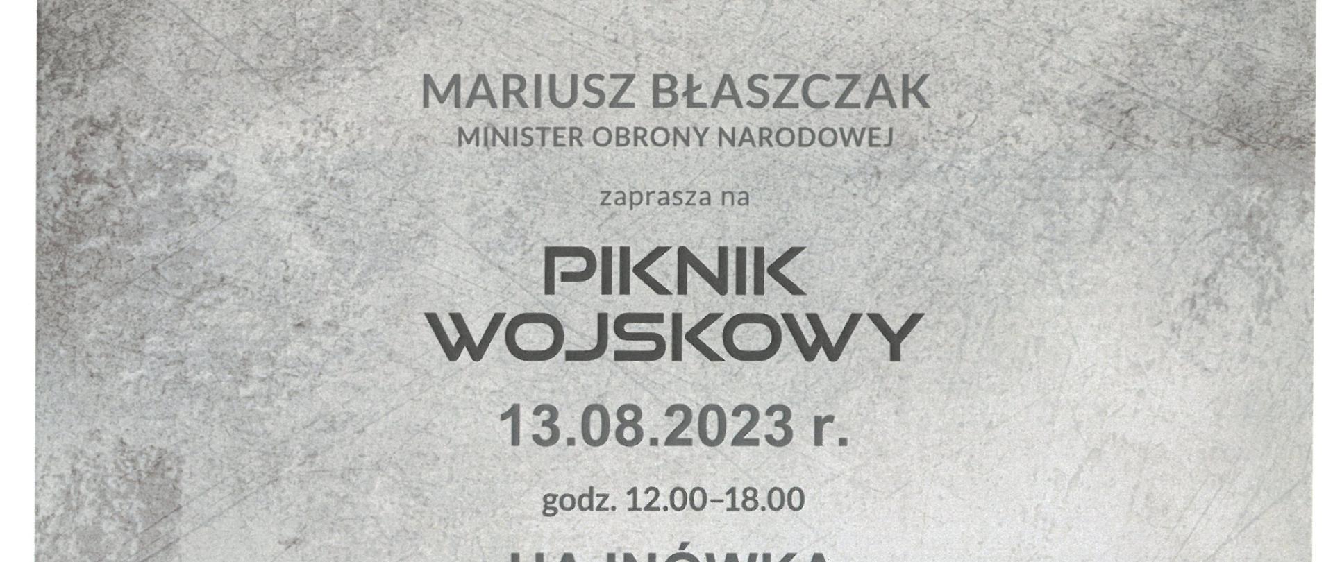 Na szarym tle informacje organizacyjne o pikniku, zawarte w artykule