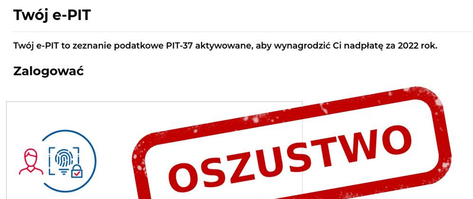 Zrzut ekranu z fałszywą stroną internetową logowania do konta w Urzędzie Skarbowym
