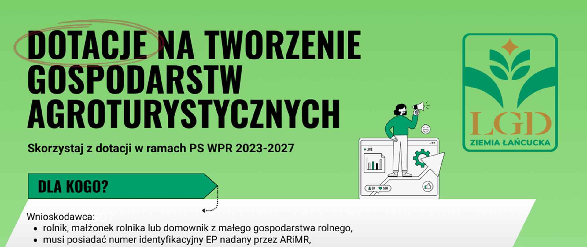 jasnozielone tło czarne litery dotacje na tworzenie gospodarstw agroturystycznych 