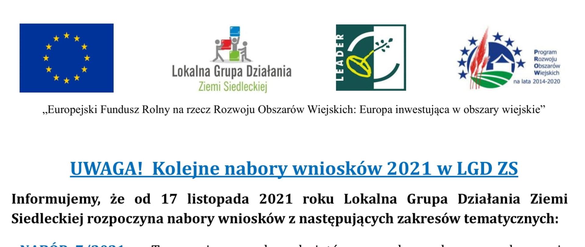 Kolejne nabory wniosków 2021 w LGD ZS