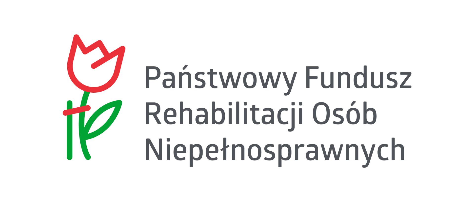 Logo PFRON - po prawej symbol kwiatu z podporą, po prawej napis Państwowy Fundusz Rehabilitacji Osób Niepełnosprawnych