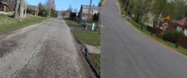 Efekt remontu - kolaż zdjęć przedstawiający starą i nową nawierzchnię drogi